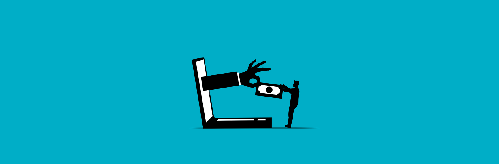 hand coming from computer and stealing money